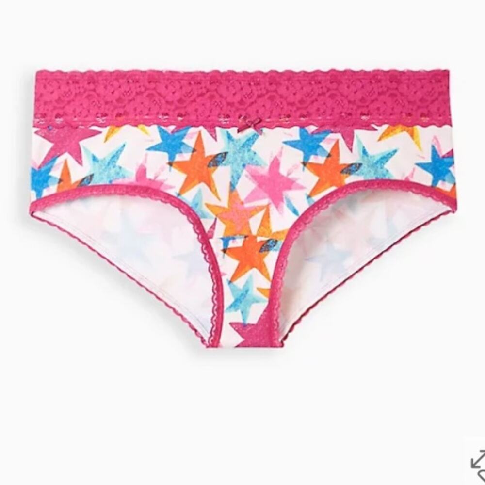 Torrid pink flow star COTTON MID-RISE CHEEKY LACE TRIM PANTY